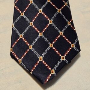 BRIONI TAKE 6 100% Silk Tie Navy Gold Geometric Medallion Italy- 3.75 X 57.5
